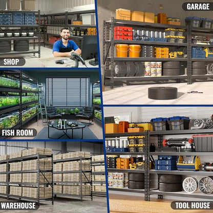 WORKPRO 8000LBS Storage Shelves, 77" Extra-Wide Garage Shelving, Heavy-Duty Metal Shelving Unit, Adjustable 4-Tier Garage Storage Rack for Warehouse, Basement,77" W X 24" D X 72" H, Black - size: 77" W X 24" D X 72" H