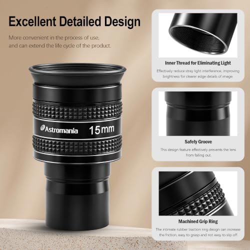 Astromania Telescope Eyepiece 15mm, Wide Angle 58° Planetary Eyepiece 1.25" - size: 15MM