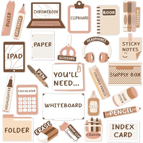 26Pcs Boho Brown You'll Need Management Magnets Classroom Visual Supply Labels Colored Classroom Magnets Teacher Must Haves for Back to School Whiteboard Elementary Teaching Tool Supplies Decors - color: Brown