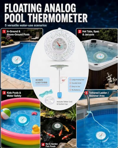 Glow Dial Floating Pool Thermometer Easy Read - Glitter Water Temp Gauge - color: Pool Thermometer - Green
