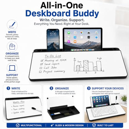 Glass Desktop Whiteboard,Dry Erase Board Buddy Keyboard Stand - color: Black