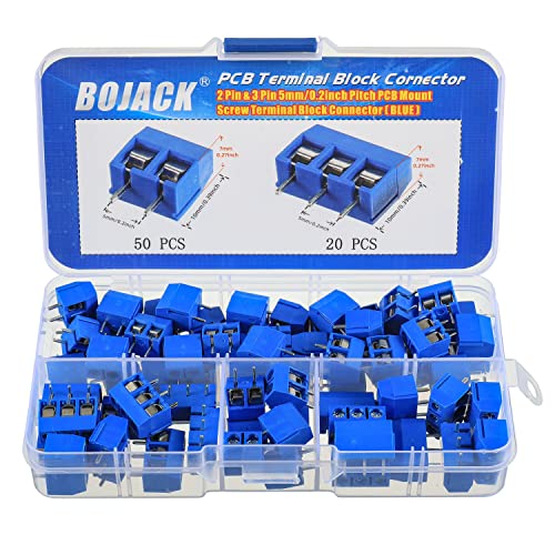 BOJACK Blue 5MM 2-Pin & 3-Pin Pitch PCB Mount Screw Terminal Block Connector for Arduino and Home Electronics Projects (Pack of 70) - color: Blue