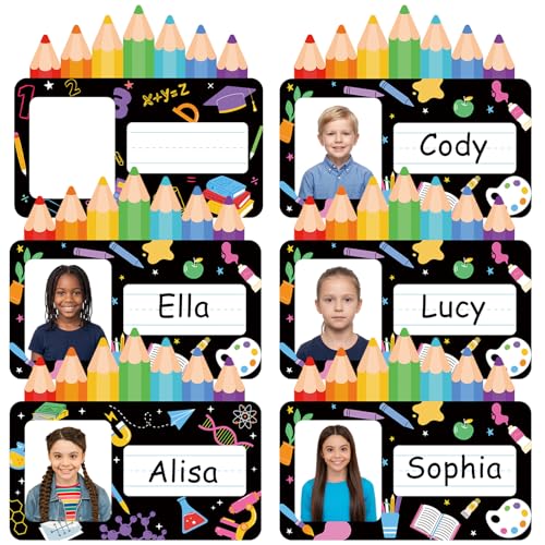 36 Pcs Pencil Cubby Name Tags for Kids, Crayon Name Labels with Photo Space