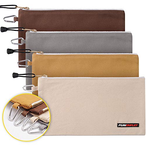 FunOwlet Utility Canvas Zipper Tool Bag, 4 Pack - color: White, Gray, Tan, Brown