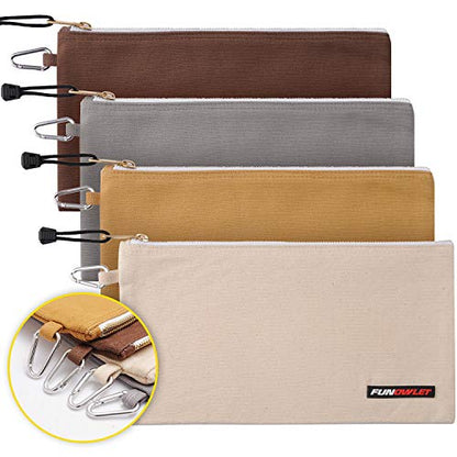 FunOwlet Utility Canvas Zipper Tool Bag, 4 Pack - color: White, Gray, Tan, Brown
