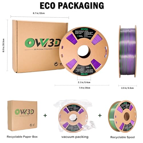 OVV3D PLA Filament 1.75mm, 3D Printer Filament Silk PLA Dual Color PLA Filament, Purple Green PLA Filament, Color Change Every Inch Filament 3D Printer Filament +/-0.02mm, 1kg/2.2lb - color: Dual-color Green Purple