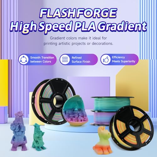 FLASHFORGE Rapid PLA Gradient Filament 1.75mm Thistle Purple & Ethereal Blue, Transform Colors Smoothly & Fast, Experience Exceptional Performance with 500mm/s High-Speed Printing, Top-Notch Filament - color: Thistle Purple & Ethereal Blue