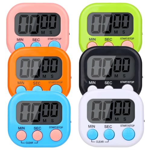 Mwellewm Kitchen Timer 6 Packs Digital Timers for Classroom Small Magnetic Countdown Stopwatch for Cooking Mini Loud Alarm Stop for Kitchen Study Work Baking Sports Games Timer Clock - color: 6 Colors