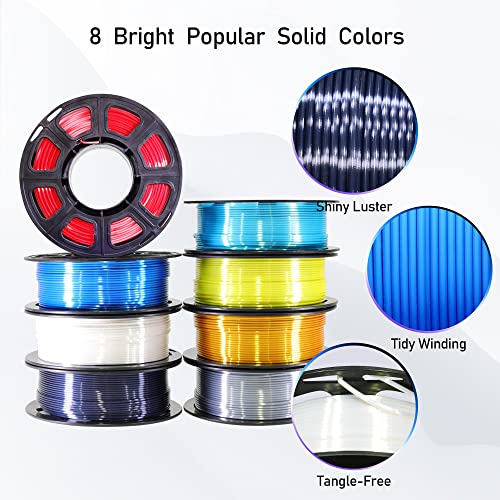 BBLIFE Silk PLA Filament, 1.75mm PLA 3D Printer Filament Bundle Pack - color: Gold, Silver, White, Black, Green, Purple, Red, Blue