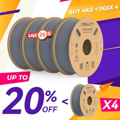 Creality Hyper PLA Filament 1.75mm, 30-600mm/s High Speed 3D Printer Filament, Dimensional Accuracy +/-0.02mm, Fit Most FDM 3D Printers, 4 Pack 1kg Spool(2.2lbs), Grey - color: Grey