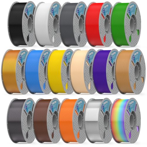 PLA 3D Printer Filament 1.75mm, 16 Rolls Bundle (1kg/2.2lb per Roll), 16kg Total, High Dimensional Accuracy & Low Odor, Suitable for Beginners, Compatible with FDM Printers - color: 16 Colors - Deluxe Crafting Mix, size: 16KG