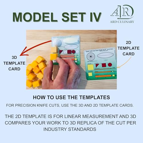 ARD Culinary Knife Cuts 3D Visual Model Set IV-A Level III (advanced) Educational Culinary Training Tool Set for Precision Knife Skills with 3D Template Guides