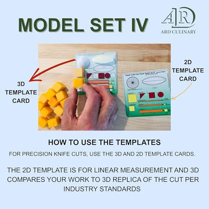 ARD Culinary Knife Cuts 3D Visual Model Set IV-A Level III (advanced) Educational Culinary Training Tool Set for Precision Knife Skills with 3D Template Guides