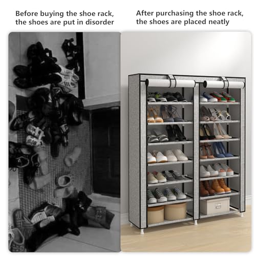 JIUYOTREE 7-Tier Shoe Rack Shoe Storage Organizer Ash Gray - color: Ash Grey