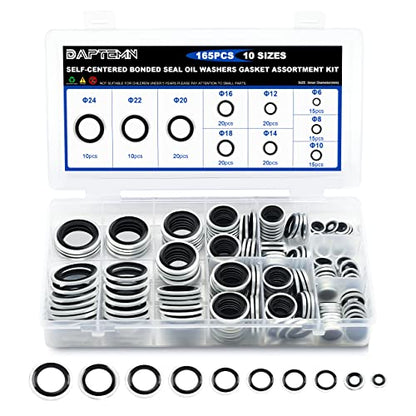 165PCS Bonded Sealing Washers, Metric Sealing Rubber Washers Kit - color: 165PCS Black Seal Washers