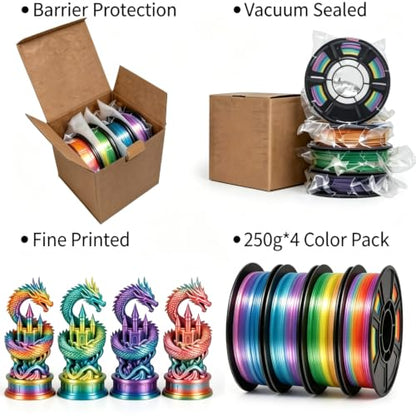Silk Rainbow PLA+ Filament Bundle 1.75mm Multicolor 250g*4