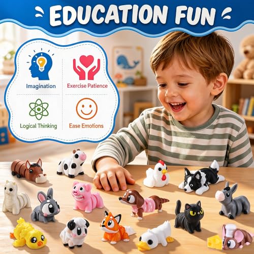 JOICEE 22Pcs Mini 3D Printed Farm Animals Articulated Flexible Fidget Toys - color: Gray