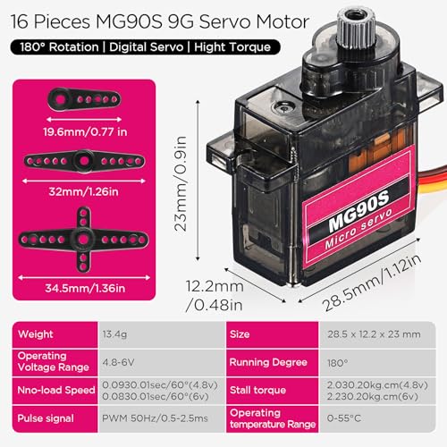 Hanaive 16 Pcs 9g Micro Servo Motor Mini Servo Motors Rc Kit