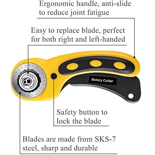 Headley Tools Rotary Cutter Set - 45mm Fabric Cutter, 5 Extra Rotary Blades, A3 Cutting Mat, Quilting Ruler and Sewing Clips, Craft Knife Set, Ideal for Crafting, Sewing, Scrapbooking, Patchworking - color: Green, size: A3 Rotary Cutter Set