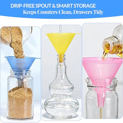 6 Pcs Plastic Funnel Set - Mini/Small/Large Funnels Set for Kitchen, Liquids, Powders, Oils & DIY Projects