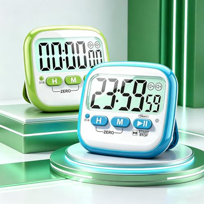 Antonki 2 Pack Classroom Timers for Kids Teachers, Magnetic Countdown Digital Kitchen Timer for Cooking, Study, Exercise, Games, Time Mangement - Loud/Silent Mode - Battery Included - color: Sky Blue & Green