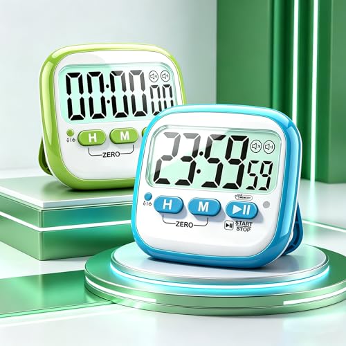 Antonki 2 Pack Classroom Timers for Kids Teachers, Magnetic Countdown Digital Kitchen Timer for Cooking, Study, Exercise, Games, Time Mangement - Loud/Silent Mode - Battery Included - color: Sky Blue & Green