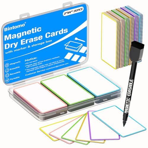 Dry Erase Magnetic Labels - 30PCS 2"x4" Reusable Blank Name Tag Magnets with Marker for Classroom - Colored Write On Strips Stickers for Whiteboard Locker Fridge Shelf Cabinet Accessories - color: Colored Border, size: 2"x4"
