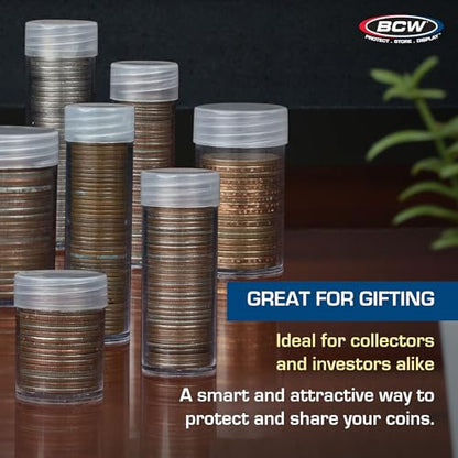 BCW Nickel Coin Tubes for US Nickels, Secure Screw-On Caps, Clear, 10 Pack - size: small