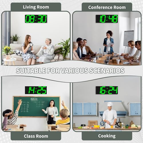 CHKOSDA 18.7in Large Digital Wall Clock,LED Digital Clock whih Big Number,Multi-Function Remote Controlled Wall Clock with Timer, Alarm and Calendar Display(Green) - color: Green