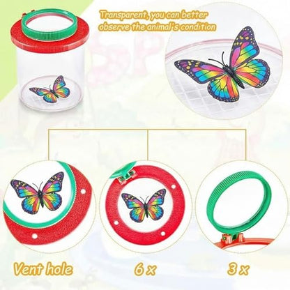 Skylety 2 Pieces Bug Jars Insect Viewer Catcher Bug Magnifying Insect Cage Container for Kids Children Science Nature Exploration Tool(Red,Yellow) - color: Red,yellow