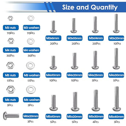 smseace 453Pcs Wood Screws with Nuts and Bolts Assortment Kit 21-Sizes M3/M4/M5/M6 Nut Bolt Washer Assortment Kit 6 Sizes Drywall Screws for Machinery, Furniture, Automotive, Motorcycle Repairs
