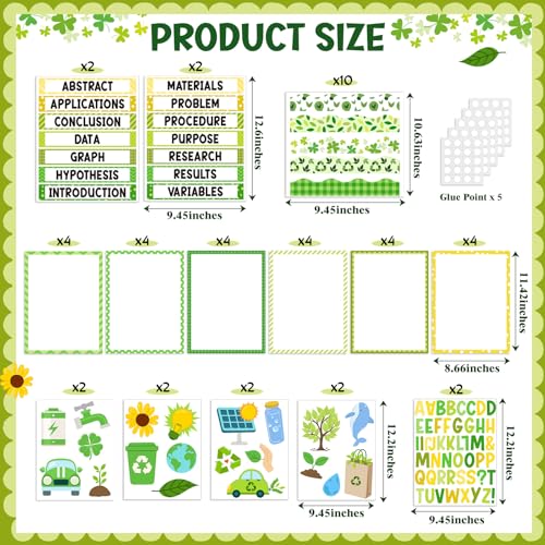 Funrous 93 Pcs Science Fair Board Supplies Science Fair Posters Theme Decoration Include Self Adhesive Project Titles Letter Sticker Blank Poster Border Pattern for Classroom Office Decor