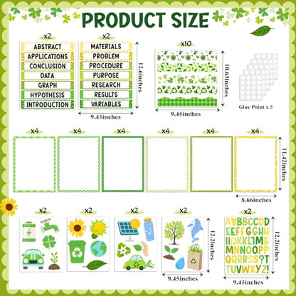 Funrous 93 Pcs Science Fair Board Supplies Science Fair Posters Theme Decoration Include Self Adhesive Project Titles Letter Sticker Blank Poster Border Pattern for Classroom Office Decor
