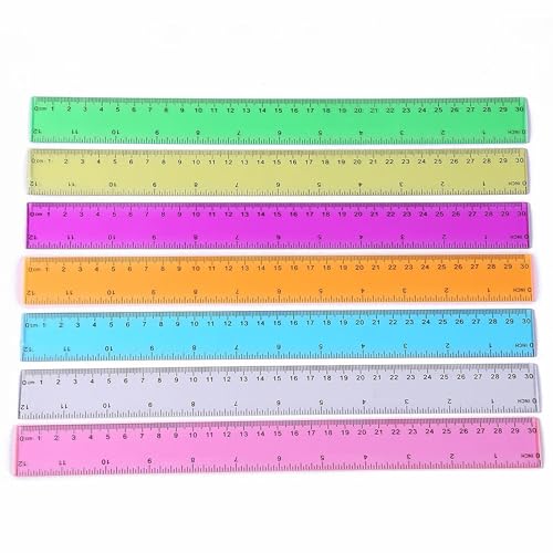 Ruler 12 inch Rulers for Kids Plastic Clear Ruler Bulk for Classroom School Must Haves Supplies Tools Elementary Ruller with Centimeters - size: 7pcs Mulicolor (12 Inch)