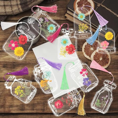 Kaluofan 103PCS Bookmark Making Kit, Transparent Flower Bookmarks, Handmade Dried Flower Bookmark Kit for School, DIY Bookmark Kit with Abundant Bottle Bookmarks Dried Flowers Tassels and Tweezer - color: L00, size: 100PCS