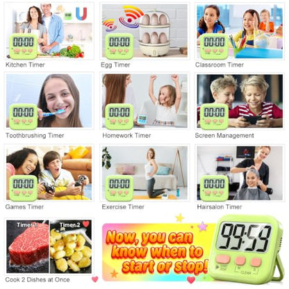 Antonki 2 Pack Digital Timer for Kids Classroom Kitchen Timers for Cooking - color: Light Green