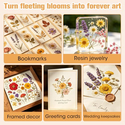 Bemoauty Flower Pressing Kit for Adults and Teens, 6 Layers Wood Flower Press 11.8" x 8", Flower Preservation Kits with 6 Sponge Sheet, Drying Plates and 24 Lining Papers, DIY Art & Crafts Gift