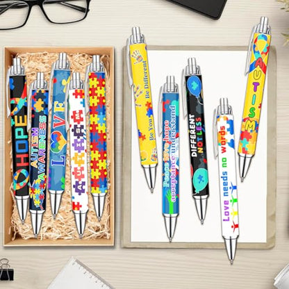 Idealmuzik Autism Awareness Ballpoint Pens, 10 Pack – Inspirational Quote Pens with Puzzle & Heart Designs, Encouraging Writing Pens for Office, School, Events & Everyday Use - color: Autism