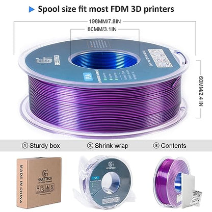 Geeetech Silk Tri‑Color PLA 3D Filament 1.75mm, Blue Purple Black, 1KG - color: 1kg Triple Color Blue-purple-black