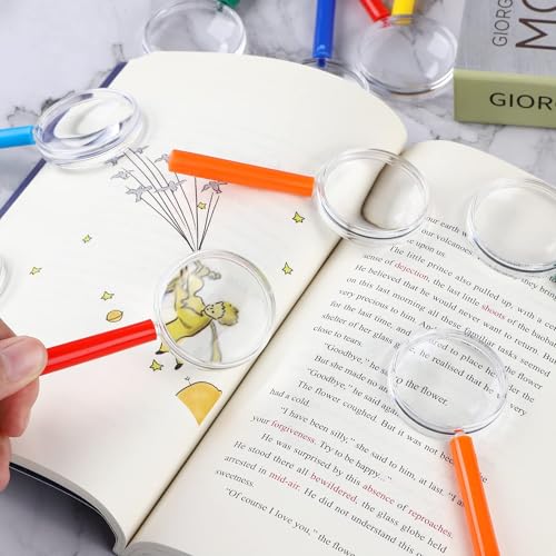 Elcoho 24 Pack Colorful Magnifying Glasses with 8 Colors Plastic 3X Magnifying Glasses Party Favors Gifts for Young People Reading