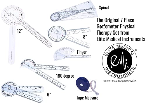 Elite Medical Instruments USA The Original 6 Piece Quality Goniometer Set Plus Measuring Tape - 7 Pieces Total EGM-431