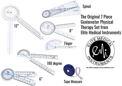 Elite Medical Instruments USA The Original 6 Piece Quality Goniometer Set Plus Measuring Tape - 7 Pieces Total EGM-431
