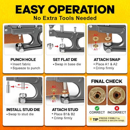 Alritz 100 Set Leather Snap Fasteners Kit 12.5mm 4 Colors with Press Pliers - style: 12.5mm+Pliers