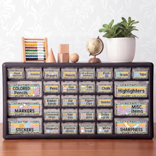 Gueevin 84 Pcs Teacher Toolbox Labels Bulk Pastel Composition Tool Box Storage Stickers for Classroom Decoration Self Adhesive Colorful Drawer Tag for Back to School Supplies