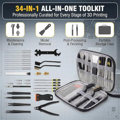 34 in 1 3D Printer Tools Kit, Accessories for FDM & SLA Printers