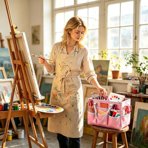Art Supply Bag, Craft Organzier Tote Bag for Craft Supplies,Pink - color: Pink (6.5"D x 13"W x 8.5"H)