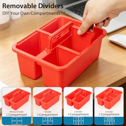 6 Pack Classroom Caddy, Plastic Caddies with Handle & Removable Dividers