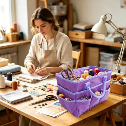 Art Supply Organizer Bag,Craft Organizer Tote Bag for Art Supplies - color: Purple