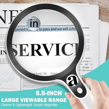 Large Magnifying Glass with Lights,10X 25X 45X Handheld Lighted Magnifier, 5.5in Page Magnifier 36 LED Lights, Magnifying Glass for Reading Small Prints & Low Vision Seniors with Aging Eyes