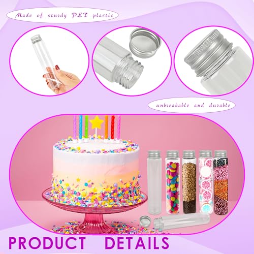 80 Pcs Clear Flat Test Tubes 110ml Plastic Test Tube with Screw Caps Transparent Test Tube for Bath Salt Gumball Candy Storage Science Party